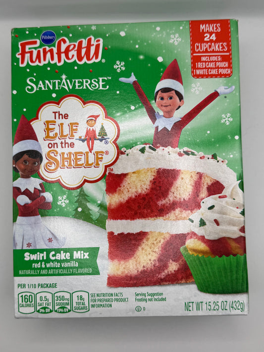 Pillsbury Funfetti Santaverse Elf on Shelf Swirl Cake Mix red & white vanilla