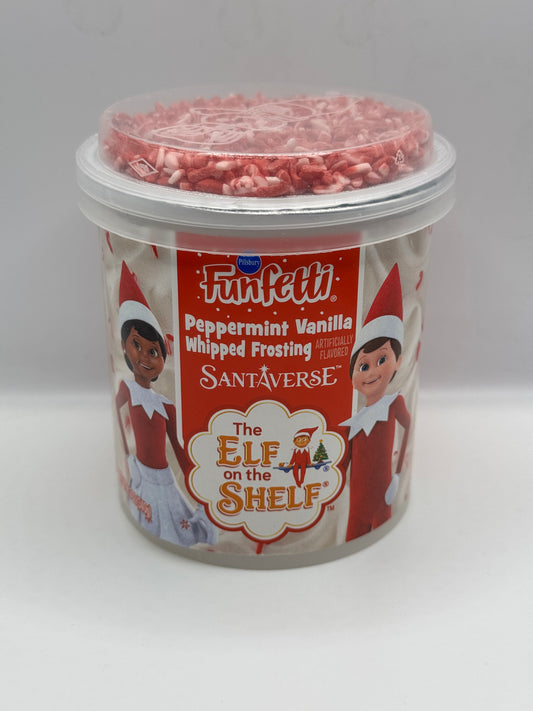 Funfetti Santaverse Elf on the Shelf peppermint vanilla whipped frosting. 340g